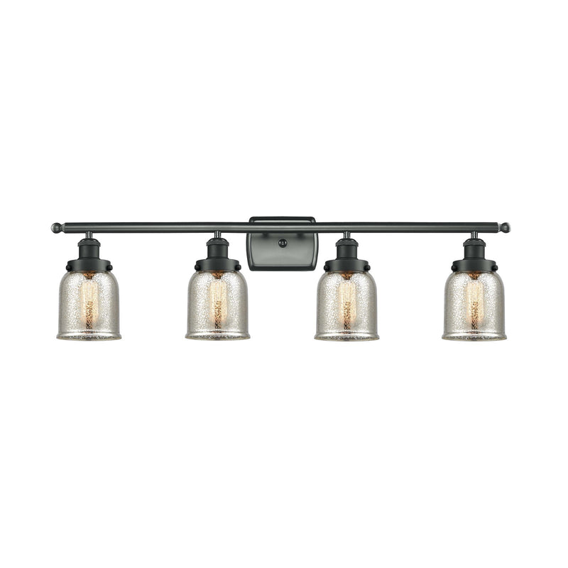 Innovations Bell 36in 4-Light Bath Vanity Light | Industrial Matte Black Steel and Silver Plated Mercury Glass | Bathroom Vanity | Model 916-4W-BK-G58