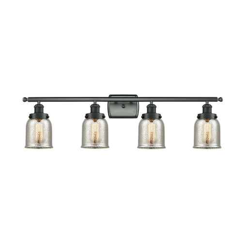 Innovations Bell 36in 4-Light Bath Vanity Light | Industrial Matte Black Steel and Silver Plated Mercury Glass | Bathroom Vanity | Model 916-4W-BK-G58