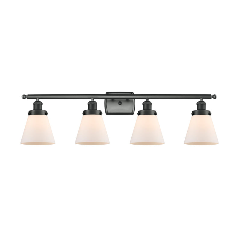 Innovations Cone 36in 4-Light Bath Vanity Light | Industrial Matte Black Steel and Matte White Frosted Glass | Bathroom Vanity | Model 916-4W-BK-G61