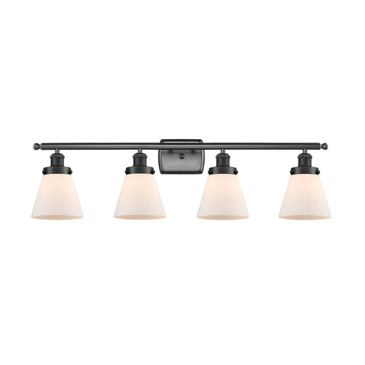 Innovations Cone 36in 4-Light Bath Vanity Light | Industrial Matte Black Steel and Matte White Frosted Glass | Bathroom Vanity | Model 916-4W-BK-G61-LED