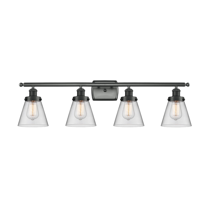 Innovations Cone 36in 4-Light Bath Vanity Light | Industrial Matte Black Steel and Clear Glass | Bathroom Vanity | 36 x 11 x 8 in | Model 916-4W-BK-G62