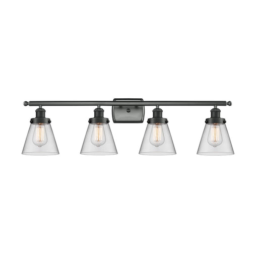 Innovations Cone 36in 4-Light Bath Vanity Light | Industrial Matte Black Steel and Clear Glass | Bathroom Vanity | 36 x 11 x 8 in | Model 916-4W-BK-G62