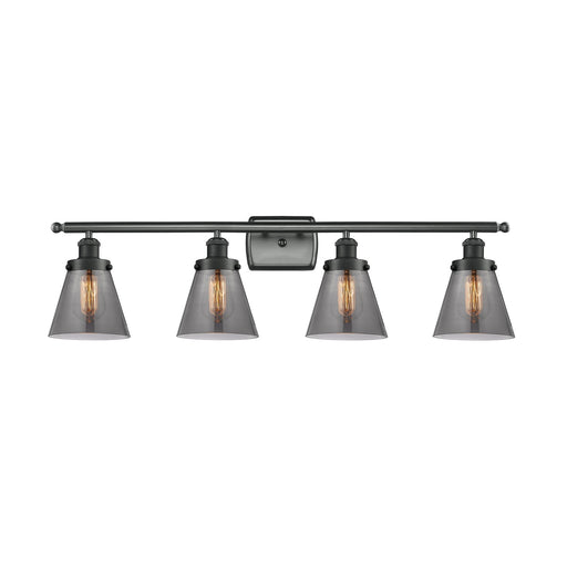 Innovations Cone 36in 4-Light Bath Vanity Light | Industrial Matte Black Steel and Light Smoke Glass | Bathroom Vanity | Model 916-4W-BK-G63