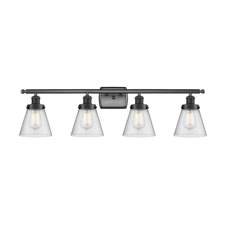 Innovations Cone 36in 4-Light Bath Vanity Light | Industrial Matte Black Steel and Seedy Glass | Bathroom Vanity | 36 x 11 x 8 in | Model 916-4W-BK-G64-LED
