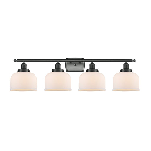 Innovations Bell 38in 4-Light Bath Vanity Light | Industrial Matte Black Steel and Matte White Frosted Glass | Bathroom Vanity | Model 916-4W-BK-G71