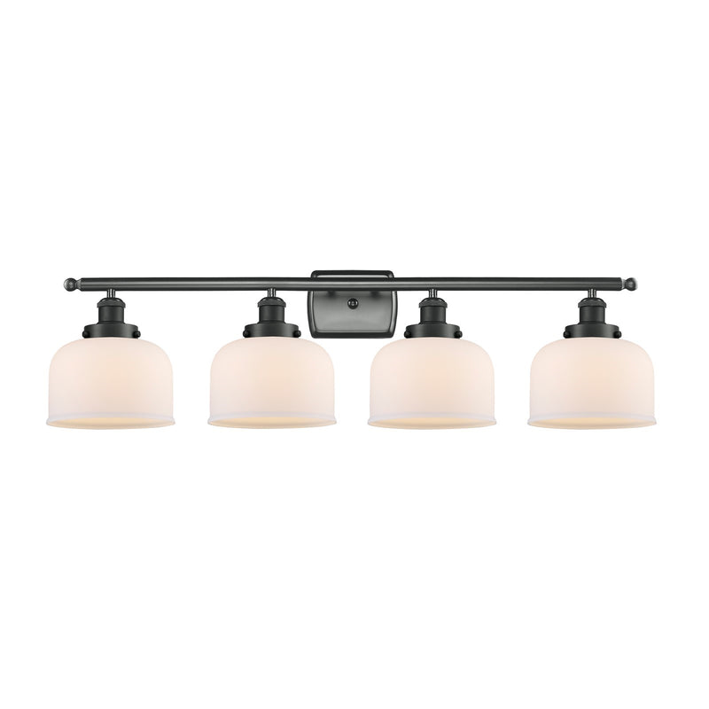 Innovations Bell 38in 4-Light Bath Vanity Light | Industrial Matte Black Steel and Matte White Frosted Glass | Bathroom Vanity | Model 916-4W-BK-G71-LED