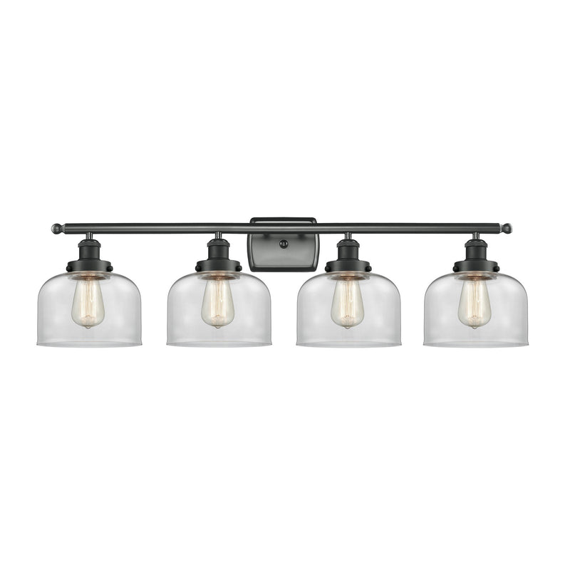 Innovations Bell 38in 4-Light Bath Vanity Light | Industrial Matte Black Steel and Clear Glass | Bathroom Vanity & Powder Room | Model 916-4W-BK-G72-LED