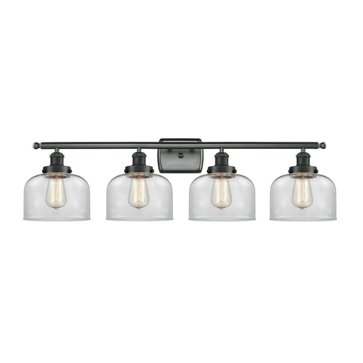 Innovations Bell 38in 4-Light Bath Vanity Light | Industrial Matte Black Steel and Clear Glass | Bathroom Vanity & Powder Room | Model 916-4W-BK-G72-LED