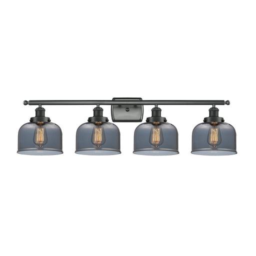 Innovations Bell 38in 4-Light Bath Vanity Light | Industrial Matte Black Steel and Light Smoke Glass | Bathroom Vanity & Powder Room | Model 916-4W-BK-G73