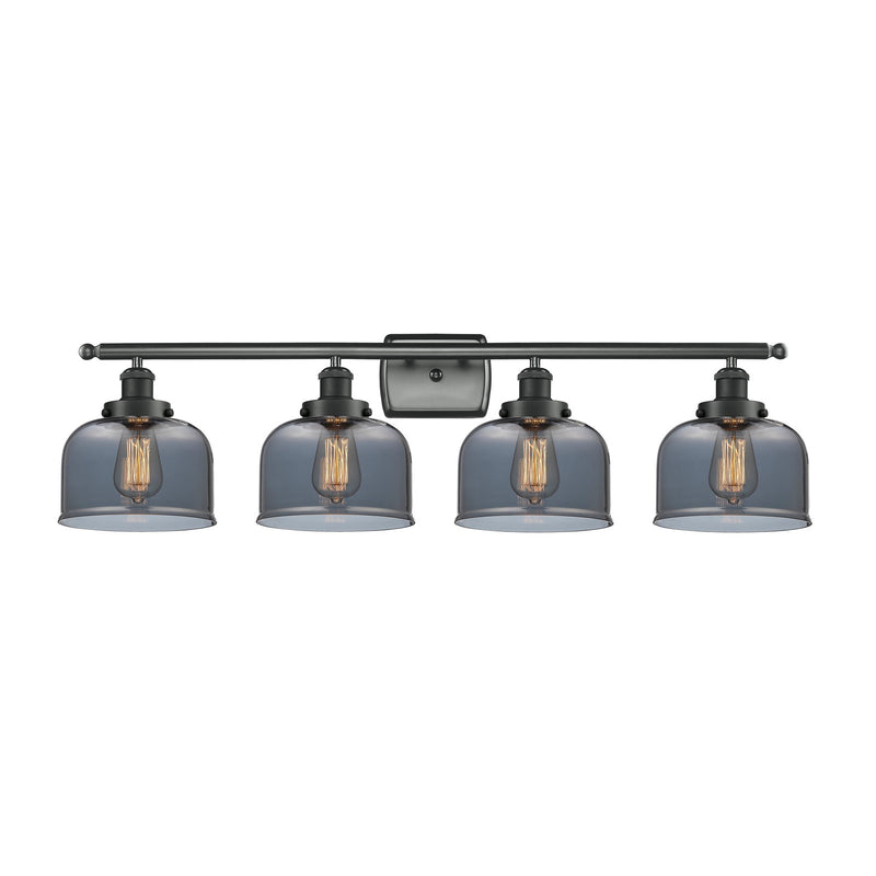 Innovations Bell 38in 4-Light Bath Vanity Light | Industrial Matte Black Steel and Light Smoke Glass | Bathroom Vanity & Powder | Model 916-4W-BK-G73-LED