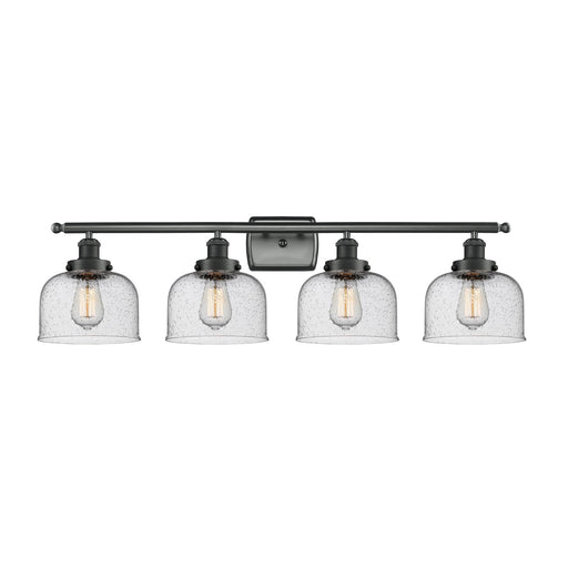 Innovations Bell 38in 4-Light Bath Vanity Light | Industrial Matte Black Steel and Seedy Glass | Bathroom Vanity | 38 x 11 in | Model 916-4W-BK-G74-LED