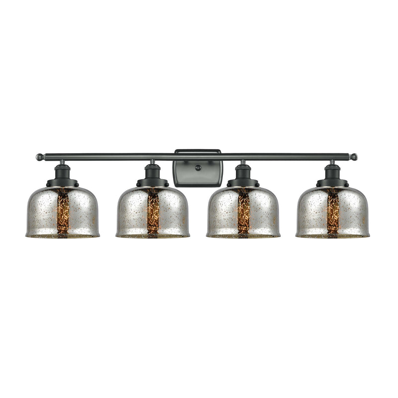 Innovations Bell 38in 4-Light Bath Vanity Light | Industrial Matte Black Steel and Silver Plated Mercury Glass | Bathroom Vanity | Model 916-4W-BK-G78