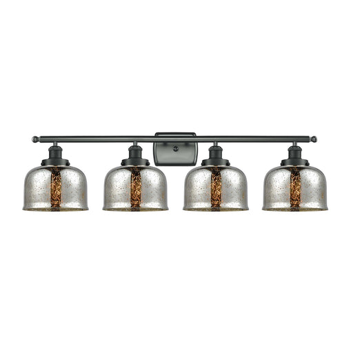 Innovations Bell 38in 4-Light Bath Vanity Light | Industrial Matte Black Steel and Silver Plated Mercury Glass | Bathroom Vanity | Model 916-4W-BK-G78