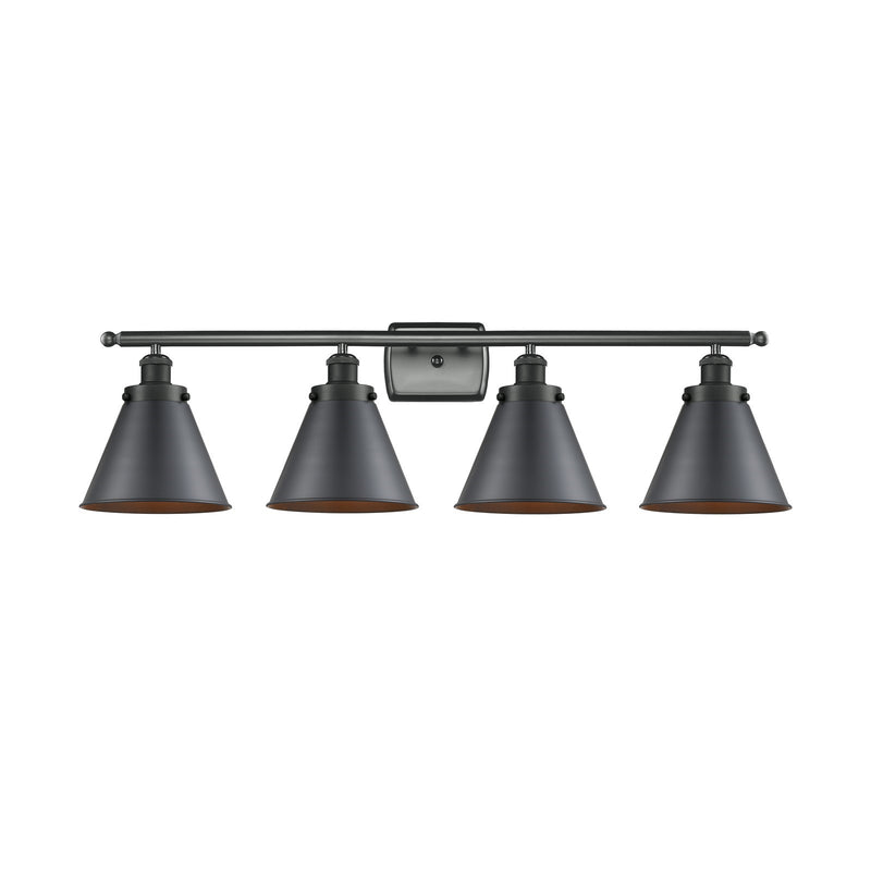 Innovations Appalachian 36in 4-Light Bath Vanity Light | Industrial Matte Black Metal Cone Shades | Bathroom Vanity | 36 x 11 in | Model 916-4W-BK-M13