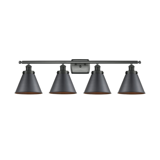 Innovations Appalachian 36in 4-Light Bath Vanity Light | Industrial Matte Black Metal Cone Shades | Bathroom Vanity | 36 x 11 in | Model 916-4W-BK-M13