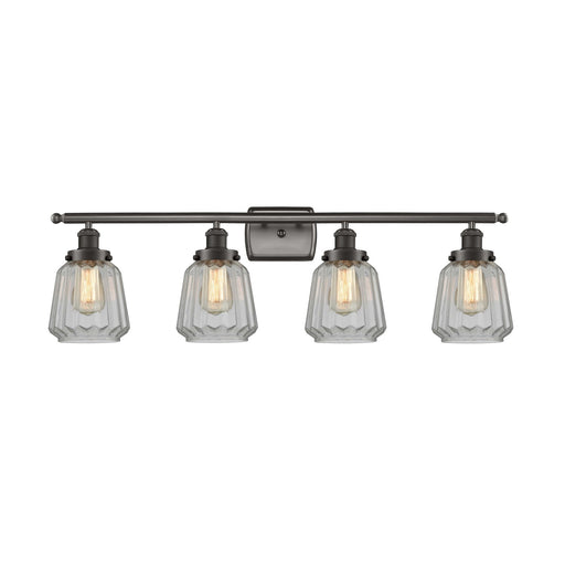 Innovations Chatham 37in 4-Light Bath Vanity Light | Modern Transitional Oil Rubbed Bronze Steel and Cast Brass with Clear Ribbed | Model 916-4W-OB-G142