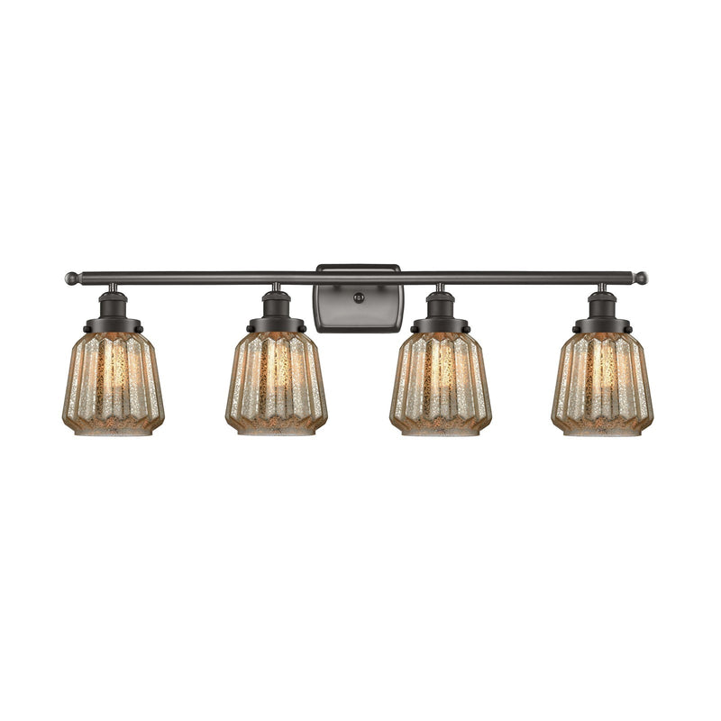 Innovations Chatham 37in 4-Light Bath Vanity Light | Modern Transitional Oil Rubbed Bronze Steel and Cast Brass with Mercury Ribbed | Model 916-4W-OB-G146