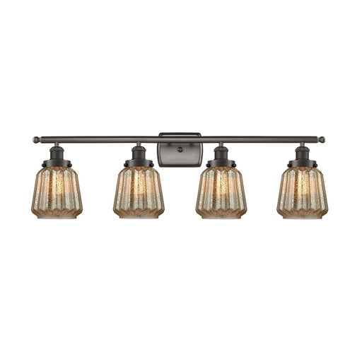 Innovations Chatham 37in 4-Light Bath Vanity Light | Modern Transitional Oil Rubbed Bronze Steel and Cast Brass with Mercury Ribbed | Model 916-4W-OB-G146