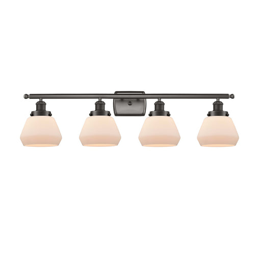 Innovations Fulton 37in 4-Light Bath Vanity Light | Modern Transitional Oil Rubbed Bronze Steel and Cast Brass with Matte White | Model 916-4W-OB-G171