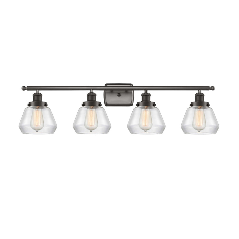 Innovations Fulton 37in 4-Light Bath Vanity Light | Oil Rubbed Bronze Steel and Clear Glass Schoolhouse Shade | Bathroom Vanity | Model 916-4W-OB-G172