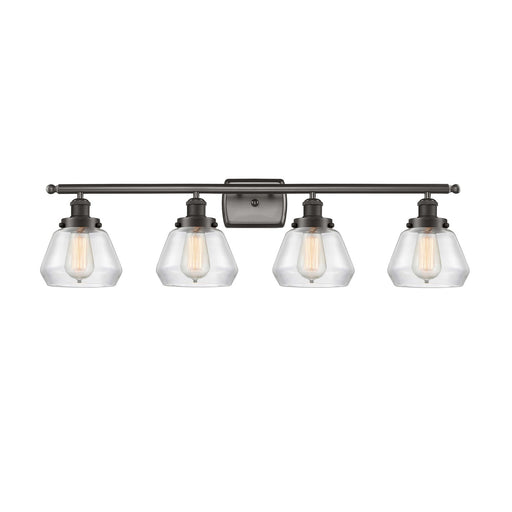 Innovations Fulton 37in 4-Light Bath Vanity Light | Oil Rubbed Bronze Steel and Clear Glass Schoolhouse Shade | Bathroom Vanity | Model 916-4W-OB-G172