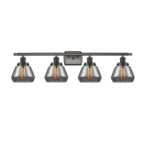 Innovations Fulton 37in 4-Light Bath Vanity Light | Oil Rubbed Bronze Steel and Light Smoke Glass Schoolhouse Shade | Bathroom | Model 916-4W-OB-G173