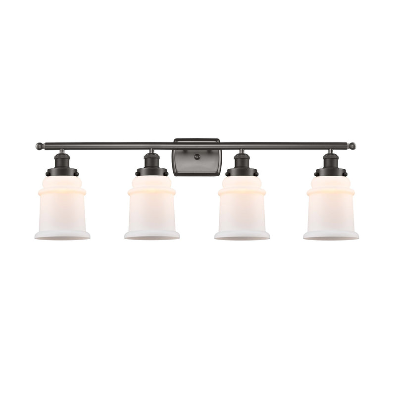 Innovations Canton 36in 4-Light Bath Vanity Light | Oil Rubbed Bronze Steel and Matte White Frosted Glass Bell/Urn Shade | Bathroom | Model 916-4W-OB-G181