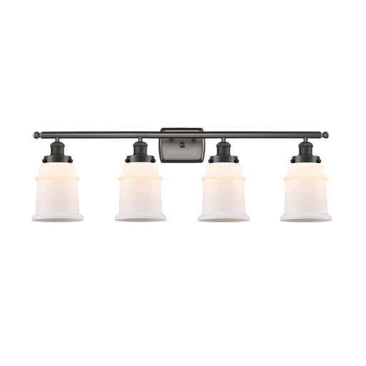 Innovations Canton 36in 4-Light Bath Vanity Light | Oil Rubbed Bronze Steel and Matte White Frosted Glass Bell/Urn Shade | Bathroom | Model 916-4W-OB-G181