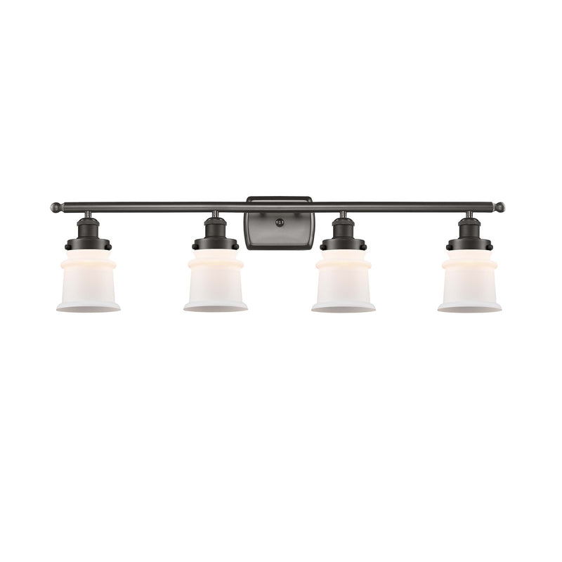 Innovations Canton 35.25in 4-Light Bath Vanity Light | Oil Rubbed Bronze Steel and Matte White Frosted Glass Bell/Urn Shade | Model 916-4W-OB-G181S
