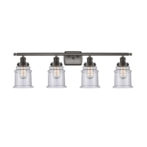Innovations Canton 36in 4-Light Bath Vanity Light | Industrial Oil Rubbed Bronze and Seedy Glass | Bathroom Vanity | 36 x 11.12 in | Model 916-4W-OB-G184