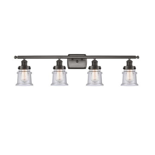 Innovations Canton 35.25in 4-Light Bath Vanity Light | Industrial Oil Rubbed Bronze and Seedy Glass | Bathroom Vanity | Model 916-4W-OB-G184S
