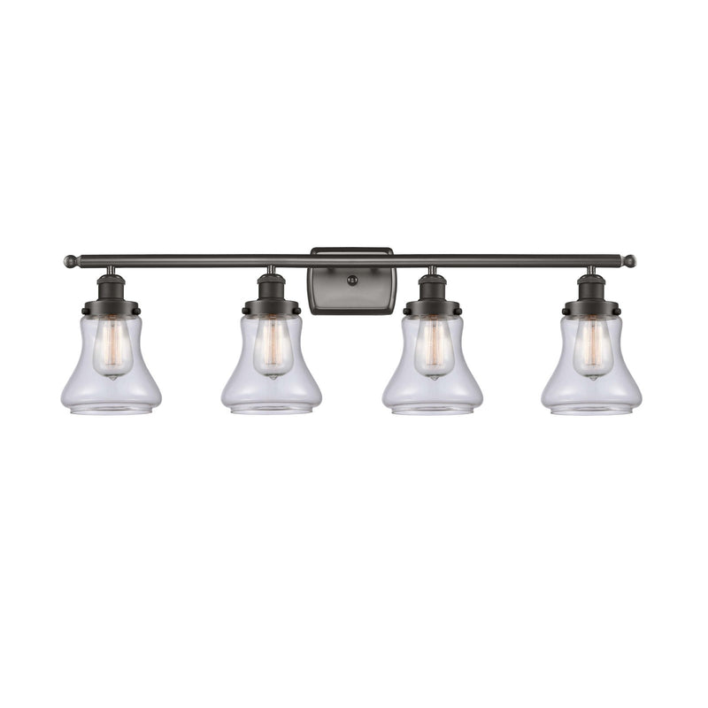 Innovations Bellmont 36in 4-Light Bath Vanity | Oil Rubbed Bronze Steel and Clear Glass Schoolhouse Shade | Bathroom Vanity Light | Model 916-4W-OB-G192