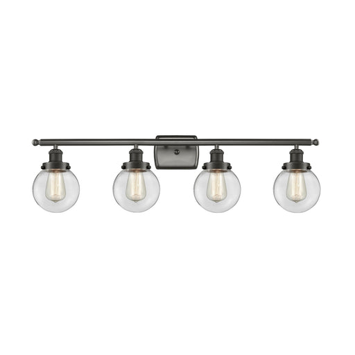 Innovations Beacon 36in 4-Light Bath Vanity | Oil Rubbed Bronze Steel and Clear Glass | Bathroom Vanity & Powder Room | Model 916-4W-OB-G202-6-LED