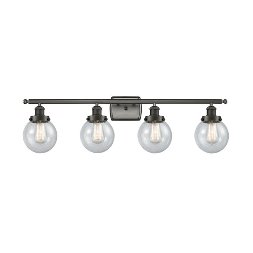 Innovations Beacon 36in 4-Light Bath Vanity | Oil Rubbed Bronze Steel and Seedy Glass | Bathroom Vanity & Powder Room | Model 916-4W-OB-G204-6
