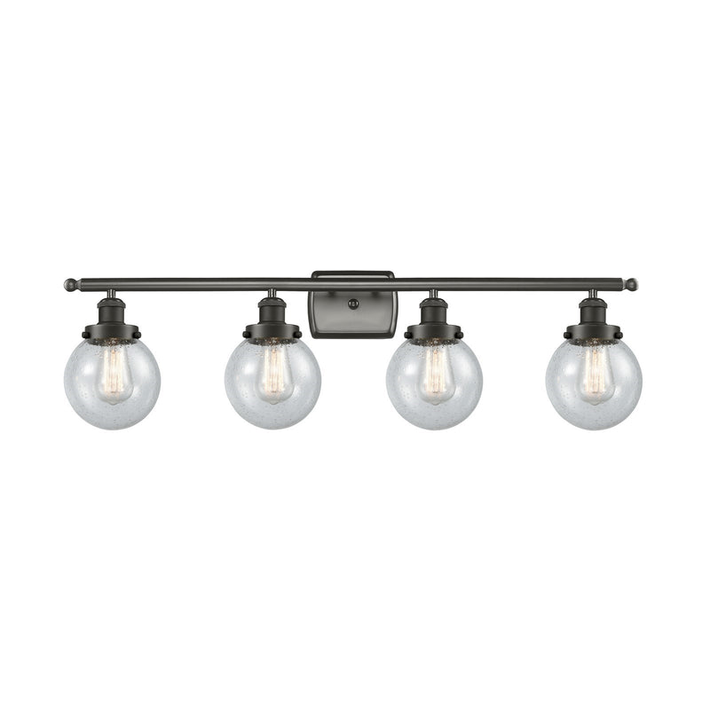 Innovations Beacon 36in 4-Light Bath Vanity | Oil Rubbed Bronze Steel and Seedy Glass | Bathroom Vanity & Powder Room | Model 916-4W-OB-G204-6-LED
