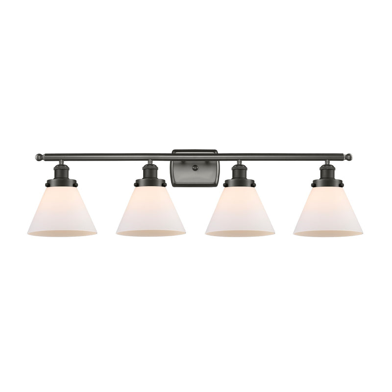 Innovations Cone 38in 4-Light Bath Vanity Light | Oil Rubbed Bronze Steel and Cast Brass with Matte White Frosted Glass Cone Shades | Model 916-4W-OB-G41