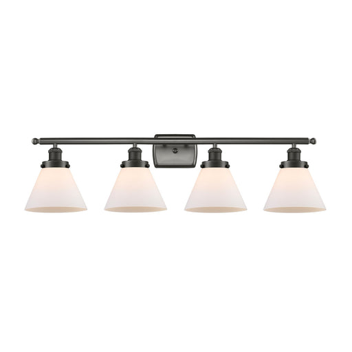Innovations Cone 38in 4-Light Bath Vanity Light | Oil Rubbed Bronze Steel and Cast Brass with Matte White Frosted Glass Cone | Model 916-4W-OB-G41-LED