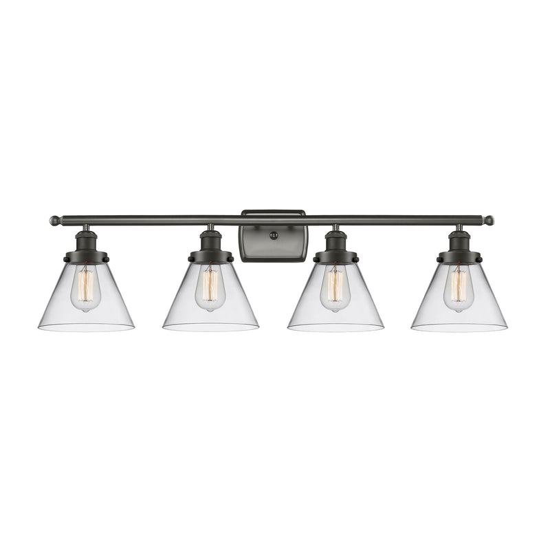 Innovations Cone 38in 4-Light Bath Vanity Light | Oil Rubbed Bronze Steel and Cast Brass with Clear Glass Cone Shades | Bathroom | Model 916-4W-OB-G42