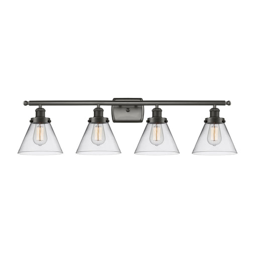 Innovations Cone 38in 4-Light Bath Vanity Light | Oil Rubbed Bronze Steel and Cast Brass with Clear Glass Cone Shades | Bathroom | Model 916-4W-OB-G42-LED