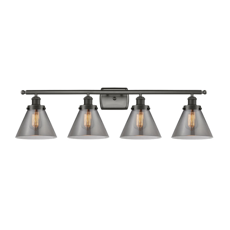 Innovations Cone 38in 4-Light Bath Vanity Light | Industrial Oil Rubbed Bronze Steel and Light Smoke Glass | Bathroom Vanity | Model 916-4W-OB-G43-LED