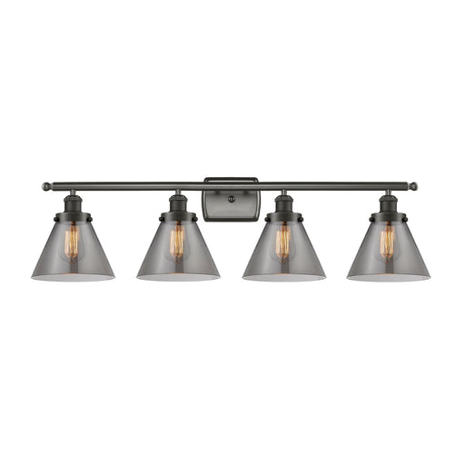 Innovations Cone 38in 4-Light Bath Vanity Light | Industrial Oil Rubbed Bronze Steel and Light Smoke Glass | Bathroom Vanity | Model 916-4W-OB-G43-LED