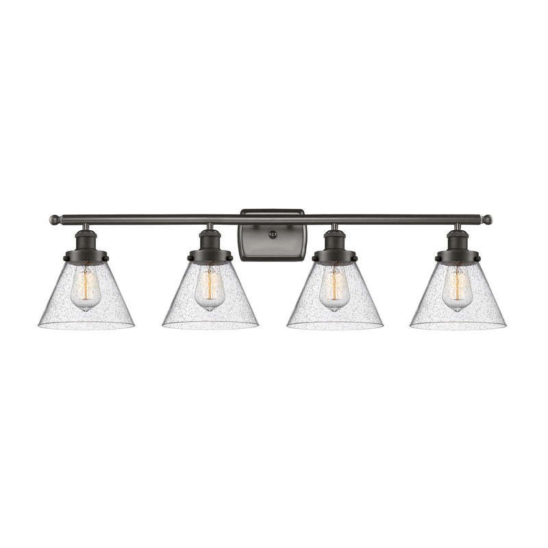 Innovations Cone 38in 4-Light Bath Vanity Light | Industrial Oil Rubbed Bronze Steel and Seedy Glass | Bathroom Vanity | Model 916-4W-OB-G44