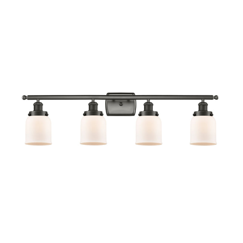 Innovations Bell 36in 4-Light Bath Vanity Light | Industrial Oil Rubbed Bronze Steel and Matte White Frosted Glass | Bathroom Vanity | Model 916-4W-OB-G51