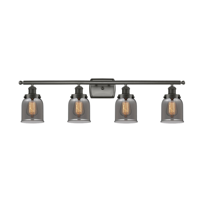 Innovations Bell 36in 4-Light Bath Vanity Light | Industrial Oil Rubbed Bronze Steel and Light Smoke Glass | Bathroom Vanity | Model 916-4W-OB-G53