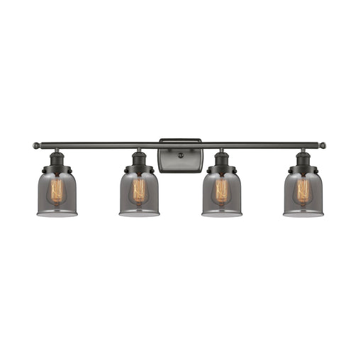 Innovations Bell 36in 4-Light Bath Vanity Light | Industrial Oil Rubbed Bronze Steel and Light Smoke Glass | Bathroom Vanity | Model 916-4W-OB-G53