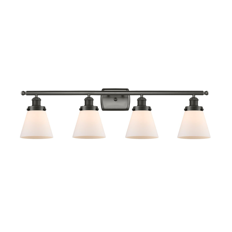 Innovations Cone 36in 4-Light Bath Vanity Light | Industrial Oil Rubbed Bronze Steel and Matte White Frosted Glass | Bathroom Vanity | Model 916-4W-OB-G61