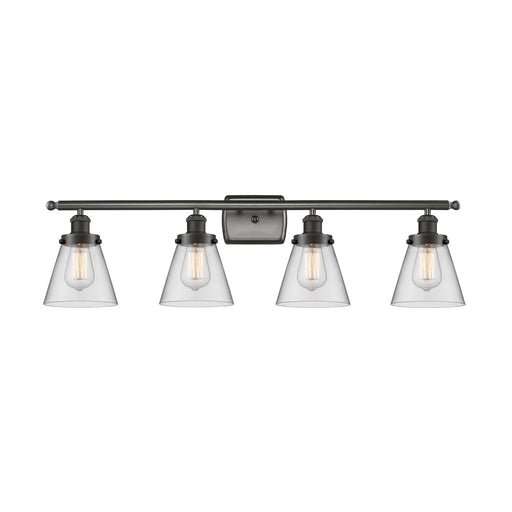 Innovations Cone 36in 4-Light Bath Vanity Light | Industrial Oil Rubbed Bronze Steel and Clear Glass | Bathroom Vanity | Model 916-4W-OB-G62