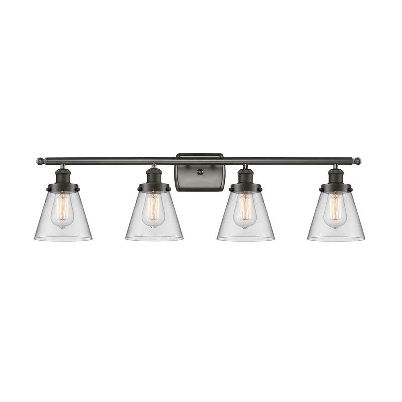 Innovations Cone 36in 4-Light Bath Vanity Light | Industrial Oil Rubbed Bronze Steel and Clear Glass | Kitchen & Bathroom Vanity | Model 916-4W-OB-G62-LED