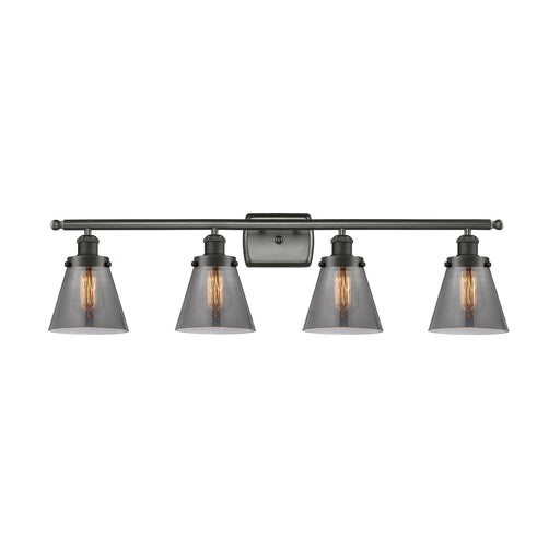 Innovations Cone 36in 4-Light Bath Vanity Light | Industrial Oil Rubbed Bronze Steel and Light Smoke Glass | Kitchen & Bathroom | Model 916-4W-OB-G63