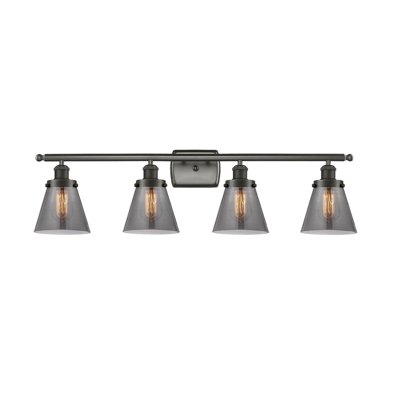 Innovations Cone 36in 4-Light Bath Vanity Light | Industrial Oil Rubbed Bronze Steel and Light Smoke Glass | Kitchen & Bathroom | Model 916-4W-OB-G63-LED